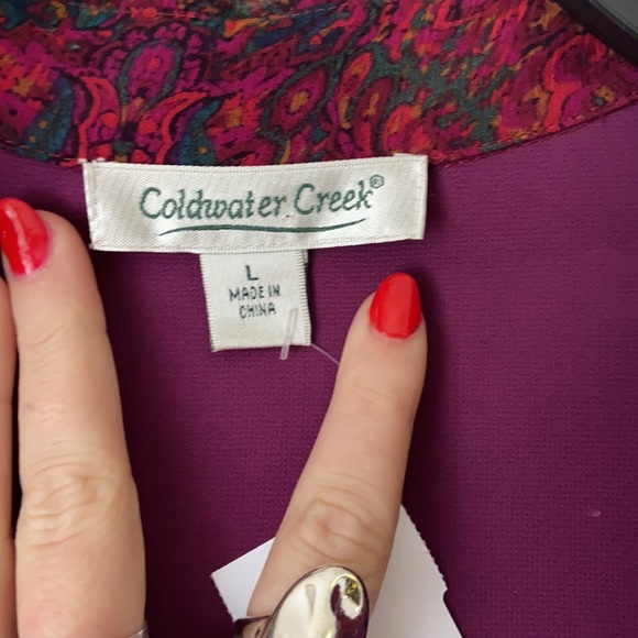 COLDWATER CREEK pink toned SILK sheer blouse LARGE - Picture 9 of 9